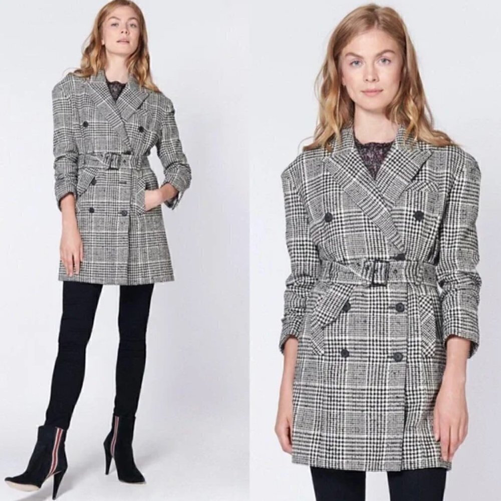 NWT Veronica Beard Augusta Double-Breasted Checked Belted Coat Dress Size 10 - Picture 3 of 14